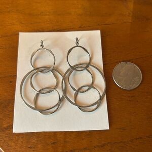 Delicate Round Layered Silver Toned Dangly Earrings